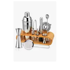 GENERICO - Juego Coctelera Set Utensilios Bar Inoxidable 12 Pzs Color Bambú Natural