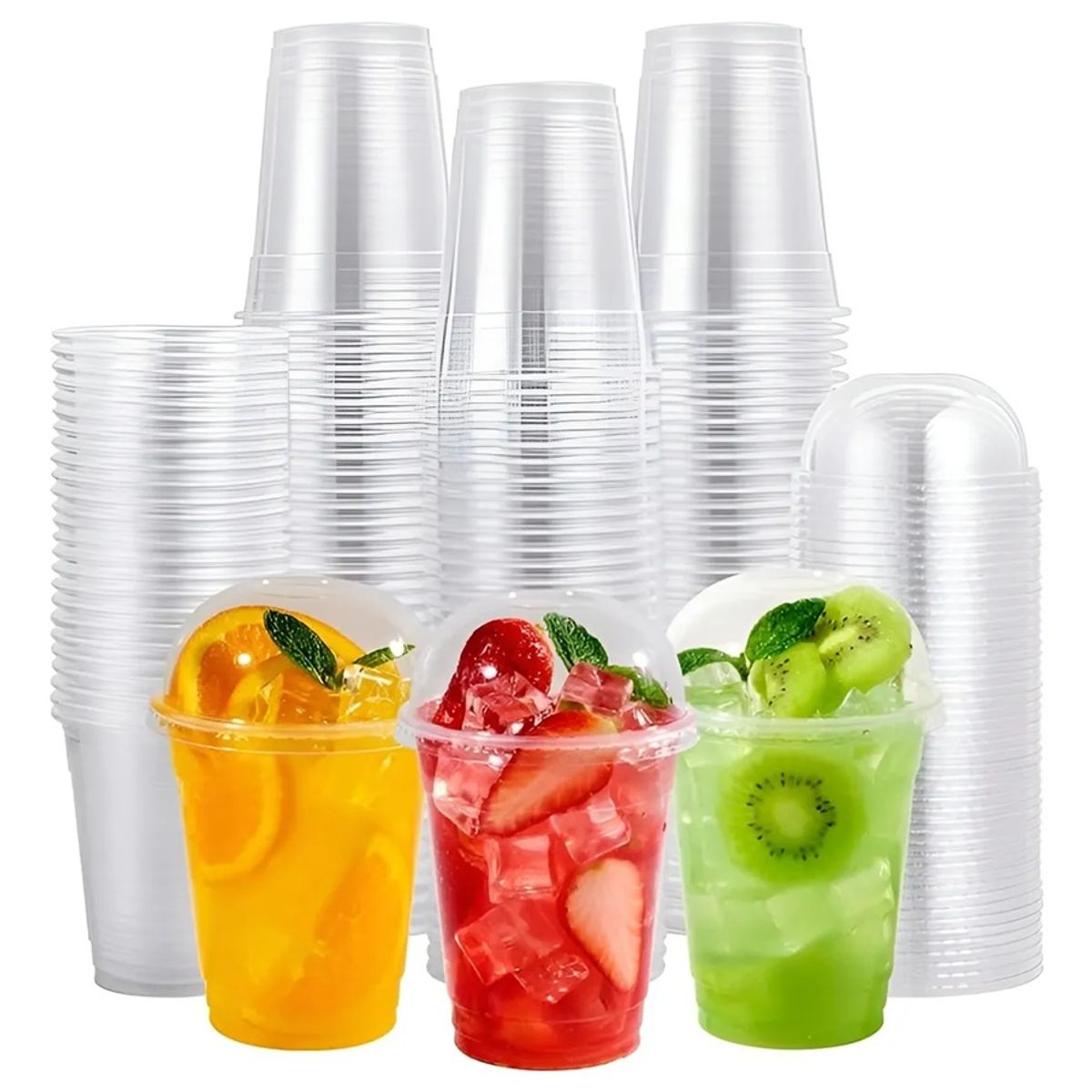 PASTELERIUSCL - 100 Vaso Desechable Plastico Vasos Tapa Domo Con Hoyo 12oz Vasos Plasticos Desechables Vasos Bebidas