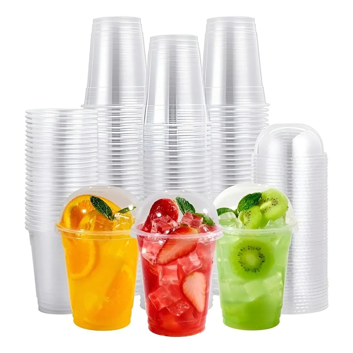 PASTELERIUSCL - 100 Vaso Desechable Plastico Vasos Tapa Domo Con Hoyo 12oz Vasos Plasticos Desechables Vasos Bebidas