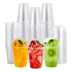 PASTELERIUSCL - 100 Vaso Desechable Plastico Vasos Tapa Domo Con Hoyo 12oz Vasos Plasticos Desechables Vasos Bebidas