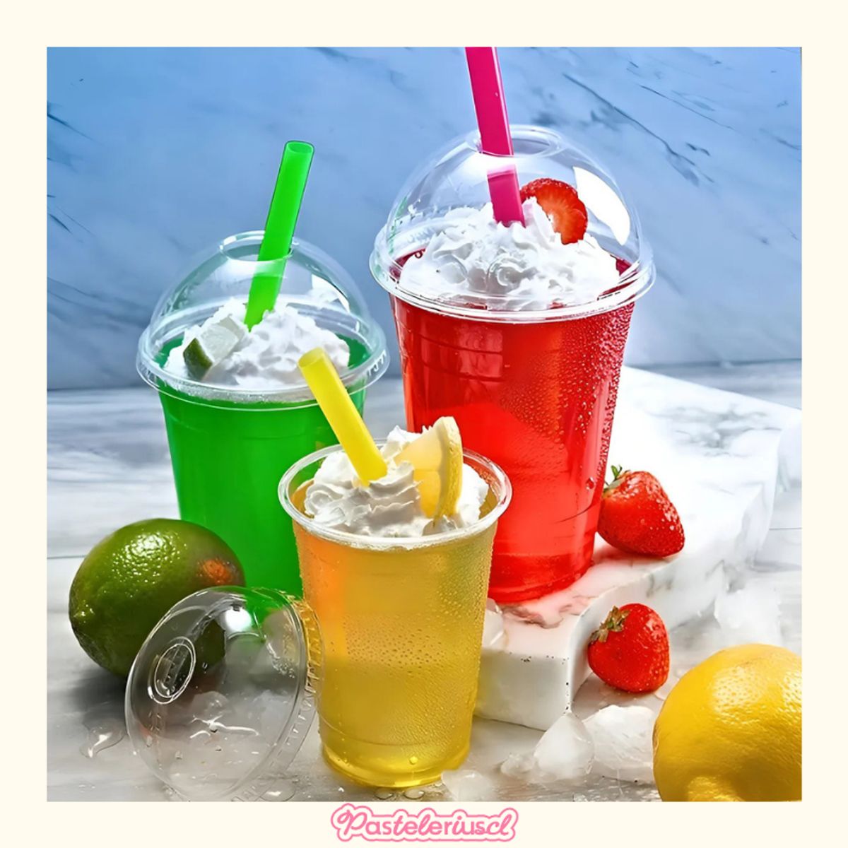 PASTELERIUSCL - 100 Vaso Desechable Plastico Vasos Tapa Domo Con Hoyo 12oz Vasos Plasticos Desechables Vasos Bebidas