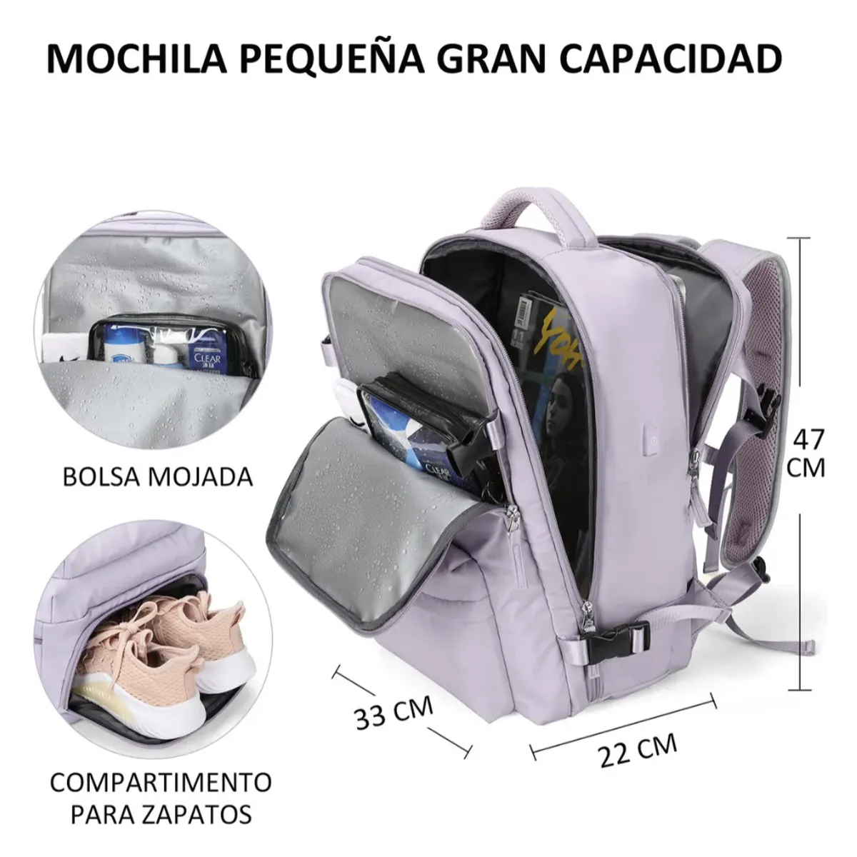 MOMO - Mochila De Viaje Avión Aprobado Gran Capacidad  Diseño De La Tela Lisa