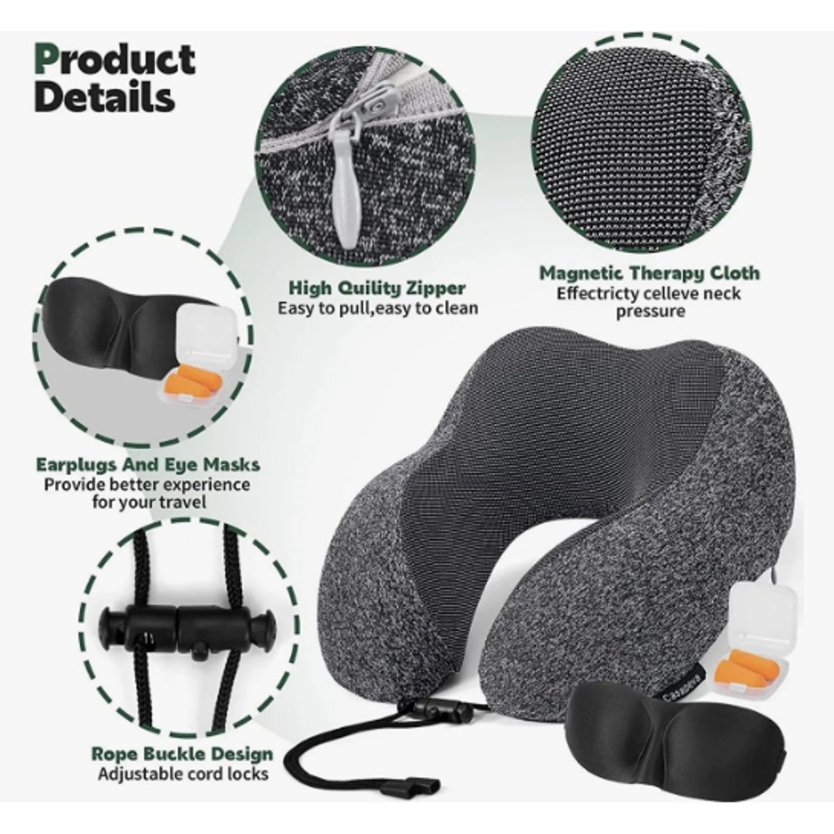 GENERICO - Almohada Viscoelastica Viaje Cuello Cojín Cómodo Y Relajante