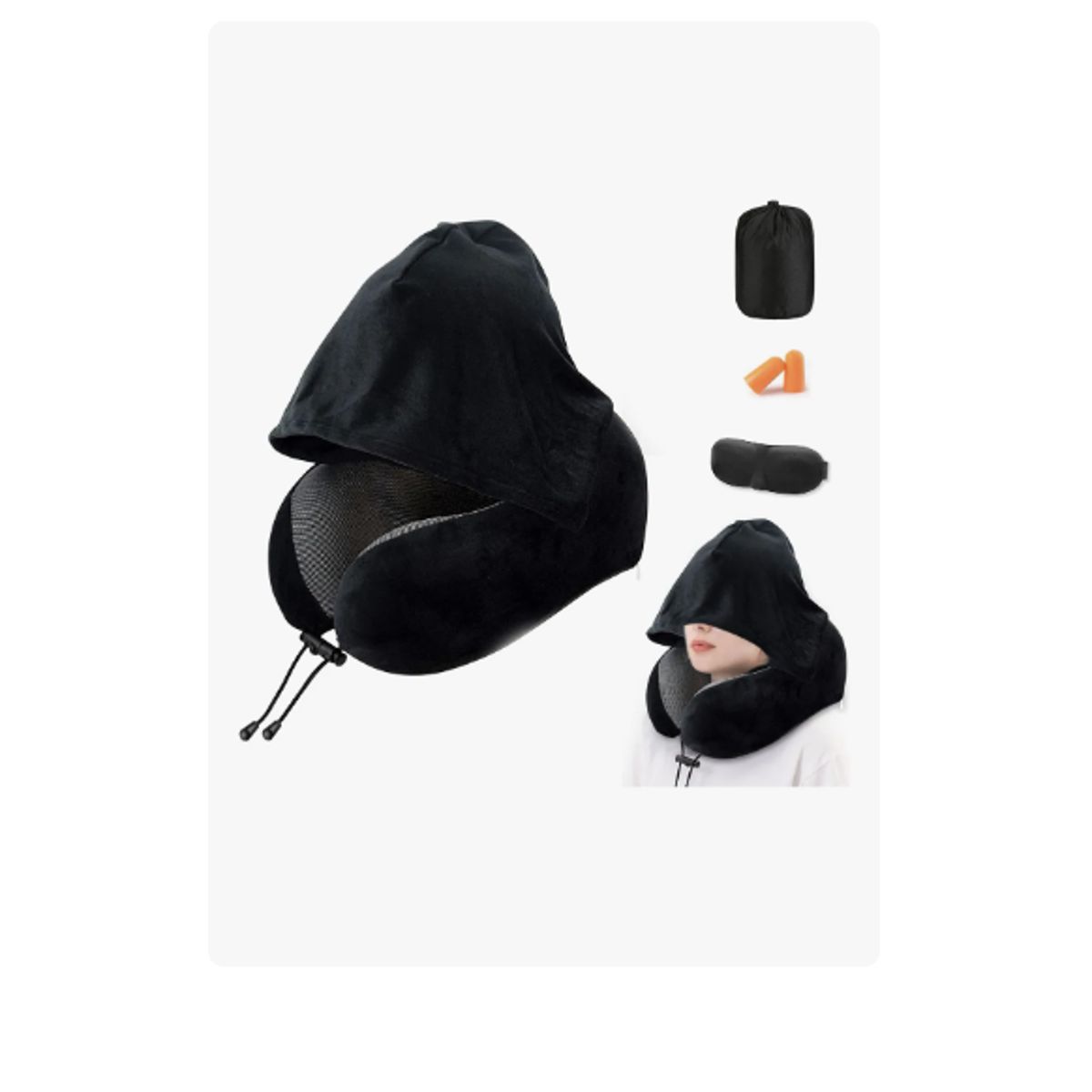 GENERICO - Almohada De Cuello Con Capuc Para Viaje Cojín Soporte Cómodo Negro