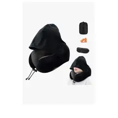 GENERICO - Almohada De Cuello Con Capuc Para Viaje Cojín Soporte Cómodo Negro