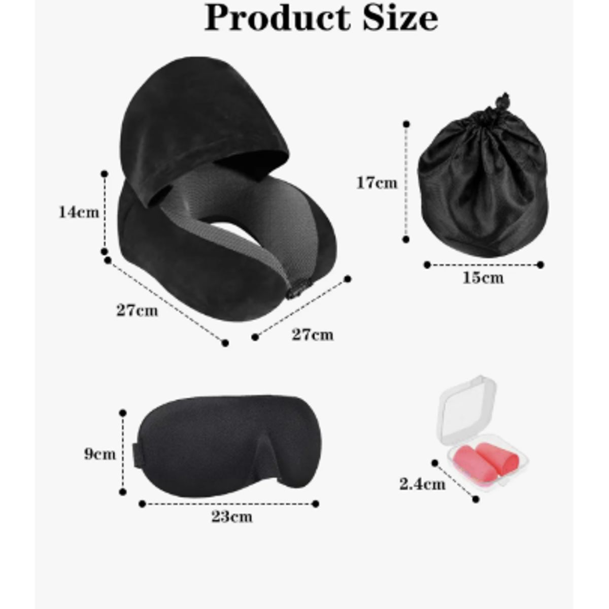 GENERICO - Almohada De Cuello Con Capuc Para Viaje Cojín Soporte Cómodo Negro