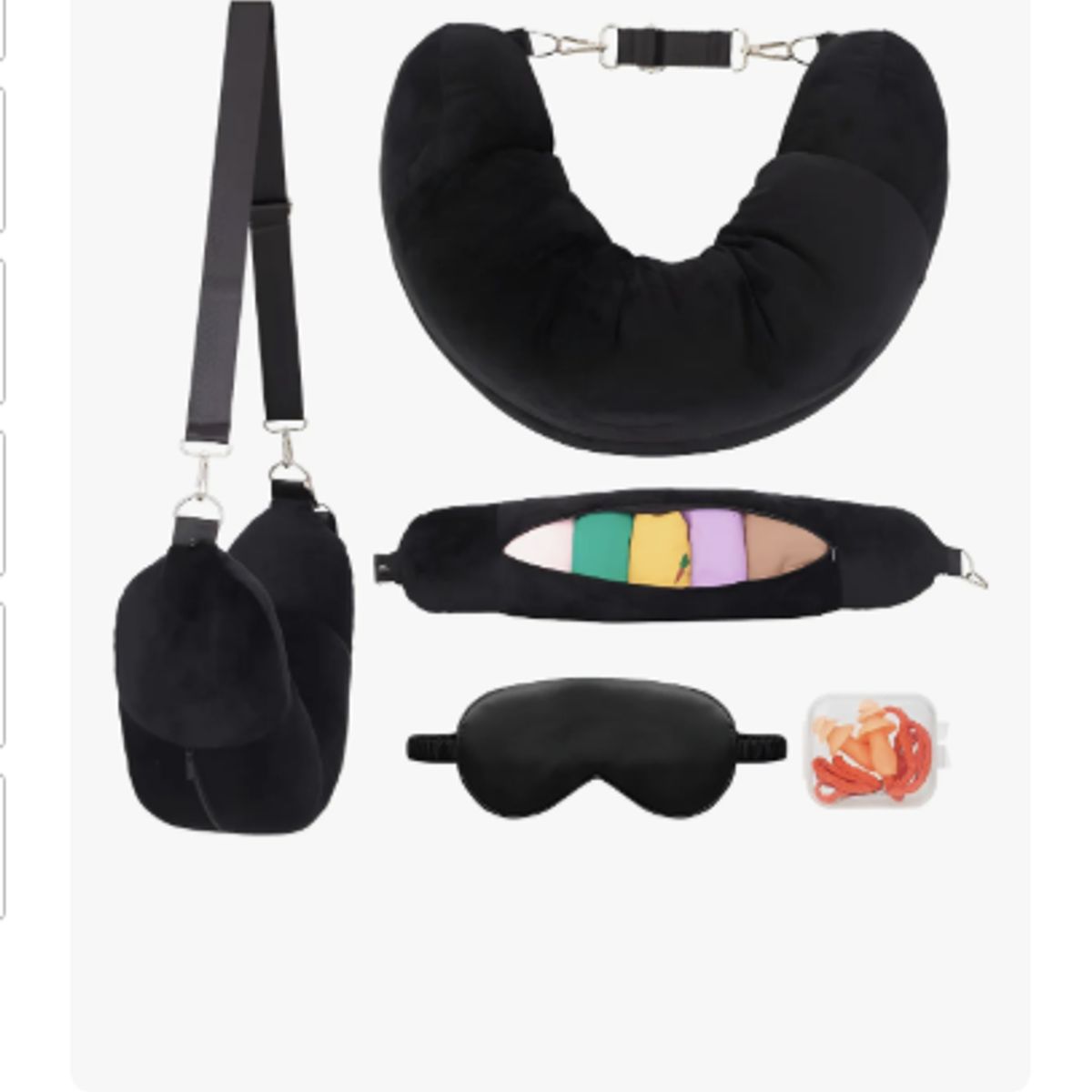 GENERICO - Almohada Cuello Rellenable Para Viajes antifaz Y Tapones Negro Portátil