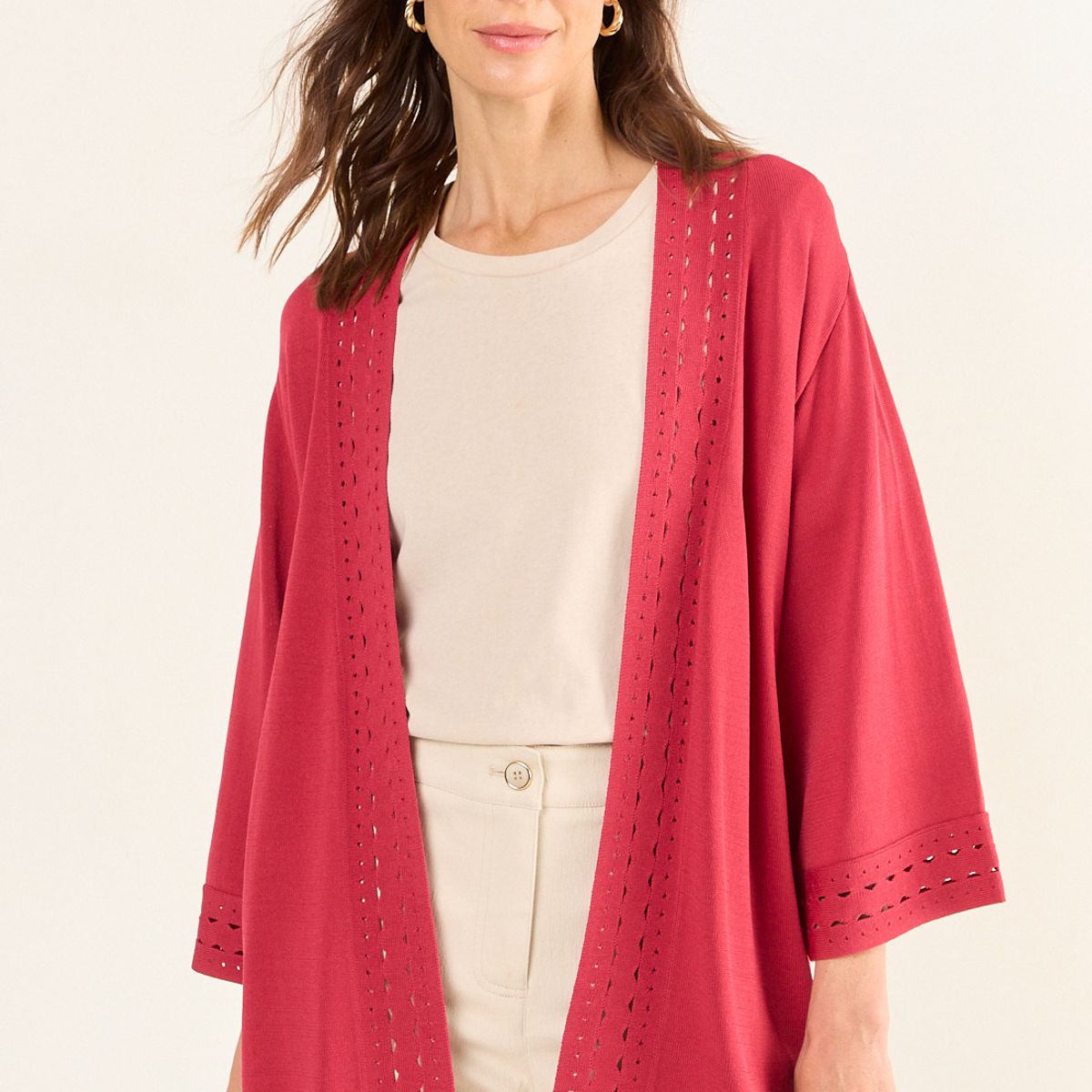 MA GRIFFE - Tejido Abierto Tipo Kimono Mujer Fucsia Magriffe