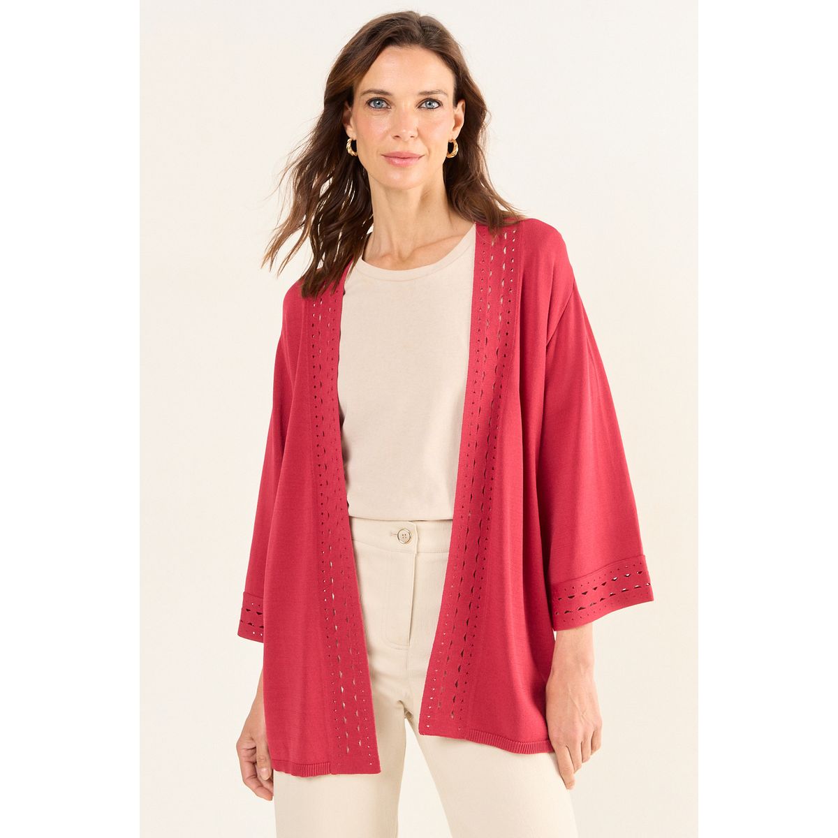 MA GRIFFE - Tejido Abierto Tipo Kimono Mujer Fucsia Magriffe