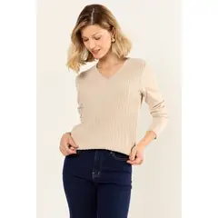 MA GRIFFE - Tejido Cerrado Escote En V Mujer Beige Magriffe