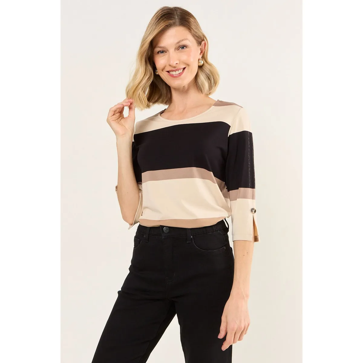 MA GRIFFE - Polera Tricolor Mujer Negro Magriffe
