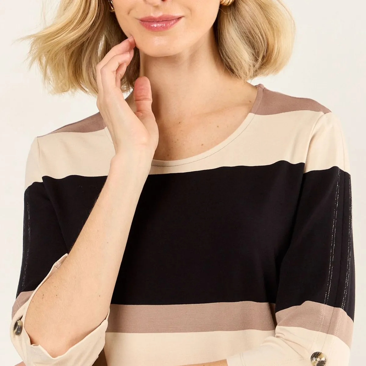 MA GRIFFE - Polera Tricolor Mujer Negro Magriffe
