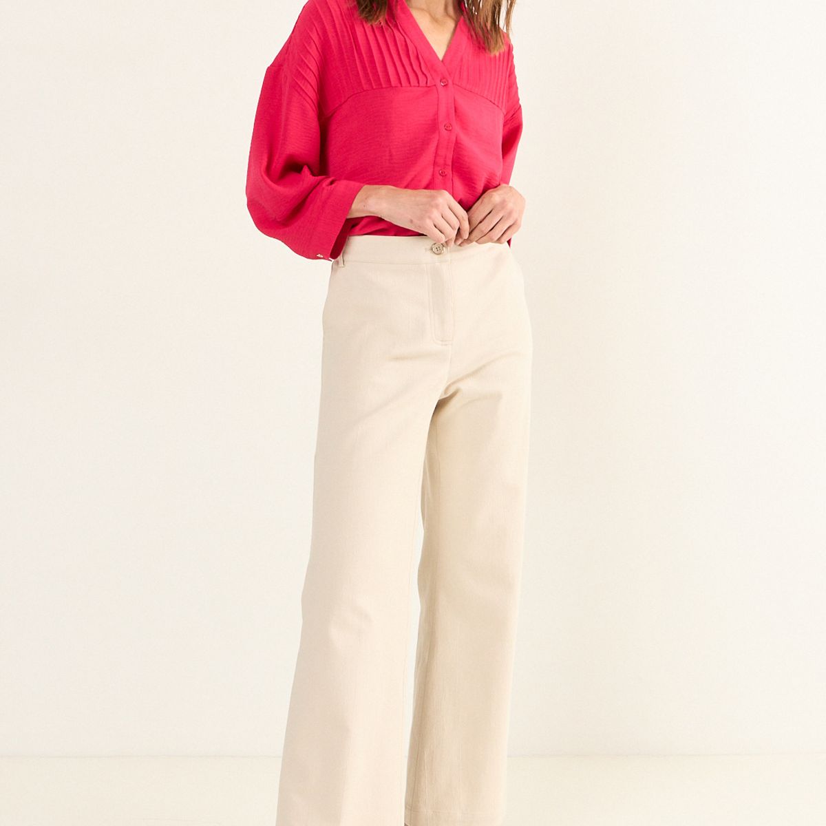 MA GRIFFE - Pantalon Flare Mujer Beige Magriffe