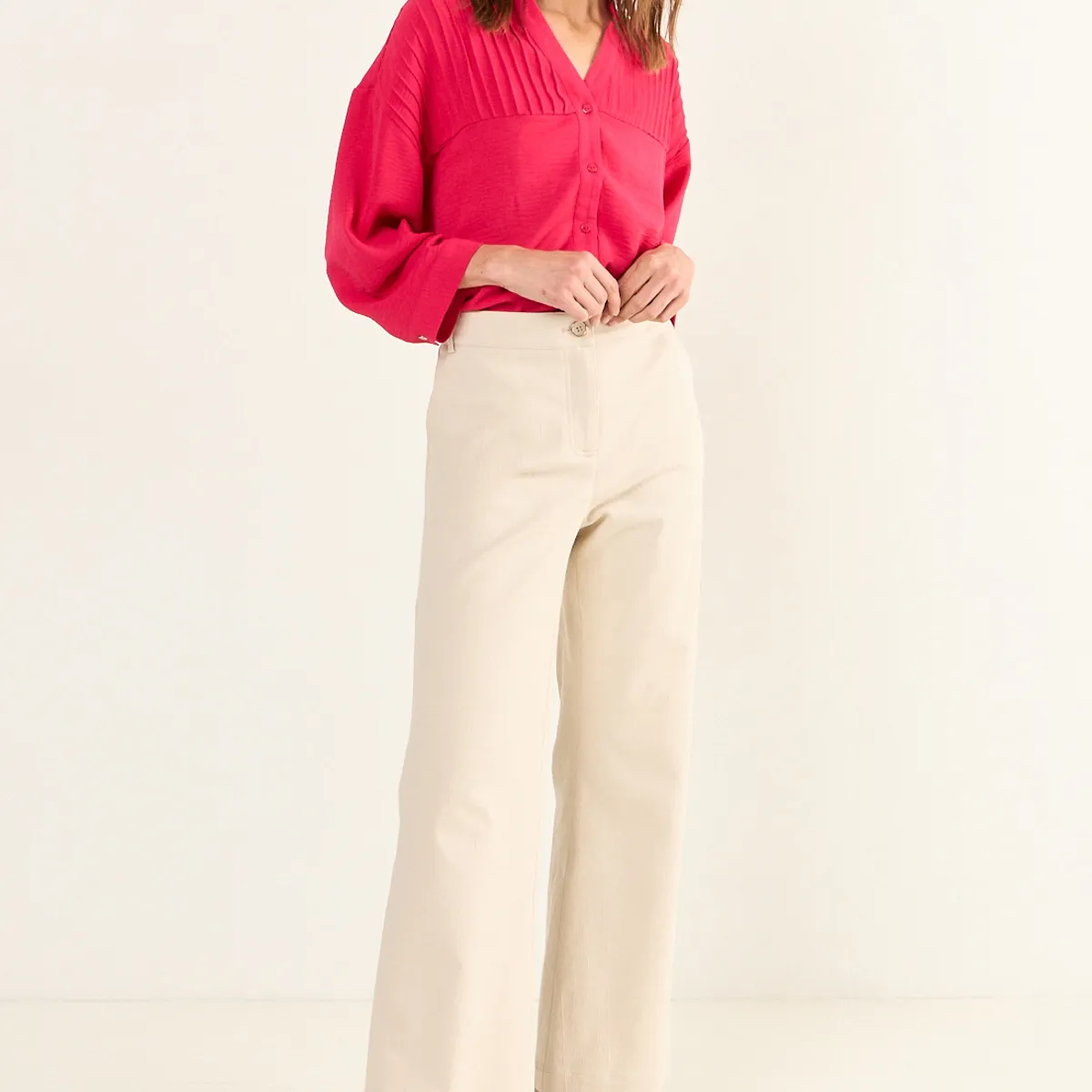 MA GRIFFE - Pantalon Flare Mujer Beige Magriffe