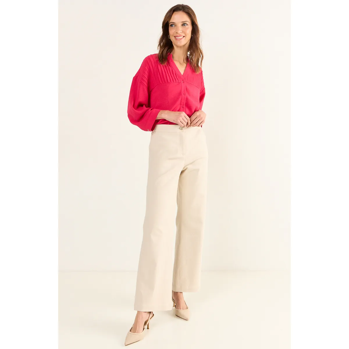MA GRIFFE - Pantalon Flare Mujer Beige Magriffe