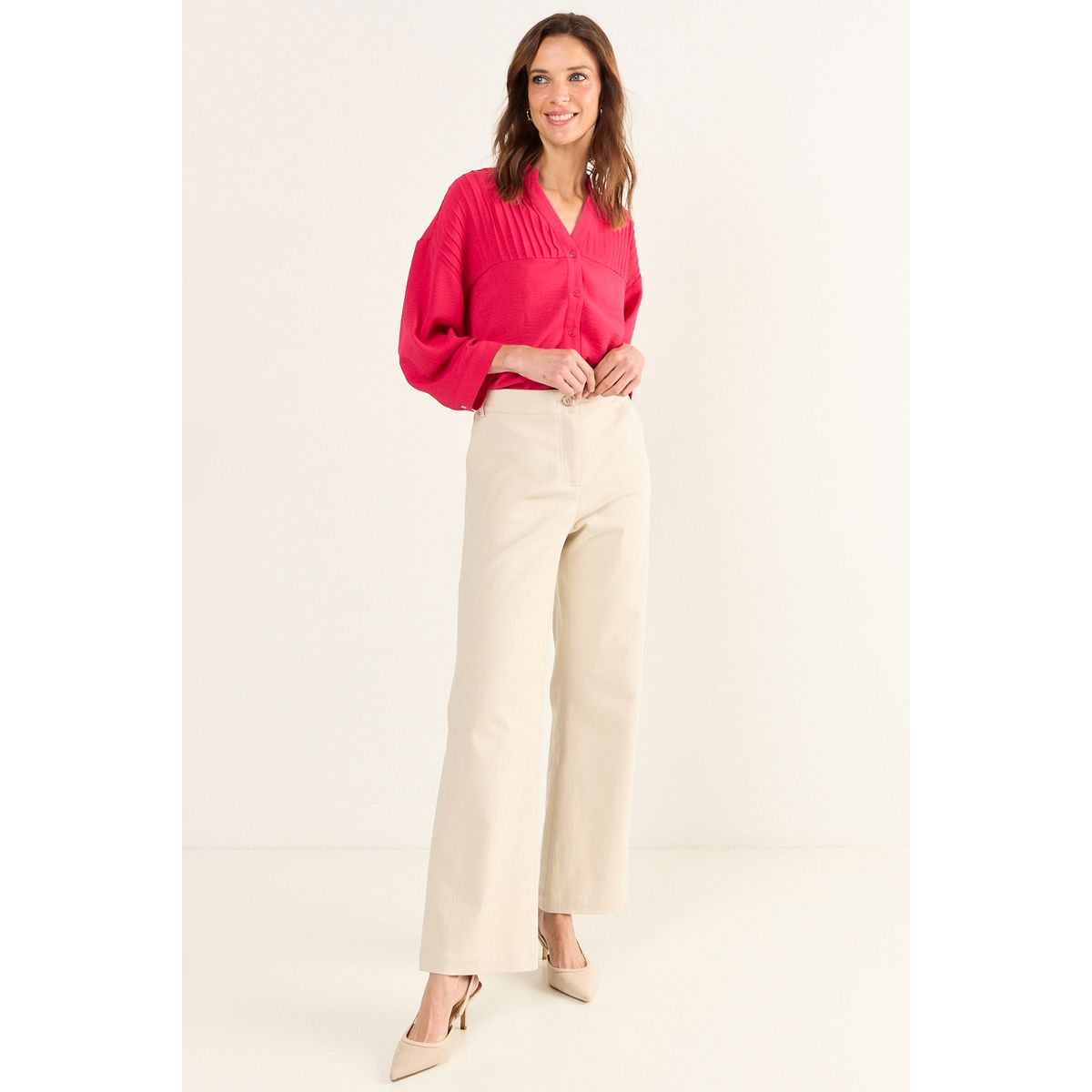 MA GRIFFE - Pantalon Flare Mujer Beige Magriffe