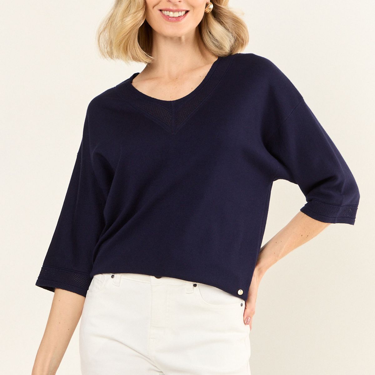 MA GRIFFE - Polera Tejida Lurex Mujer Azul Magriffe