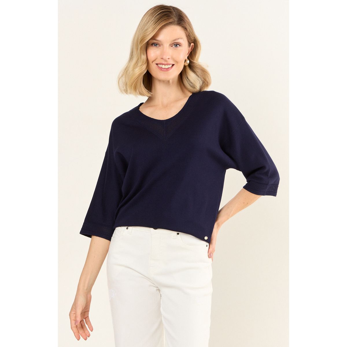 MA GRIFFE - Polera Tejida Lurex Mujer Azul Magriffe