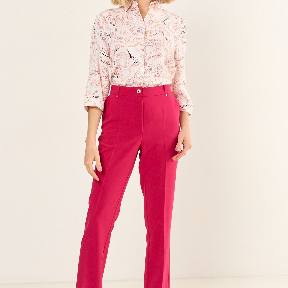 MA GRIFFE - Pantalon Formal Corte Pretina Mujer Fucsia Magriffe