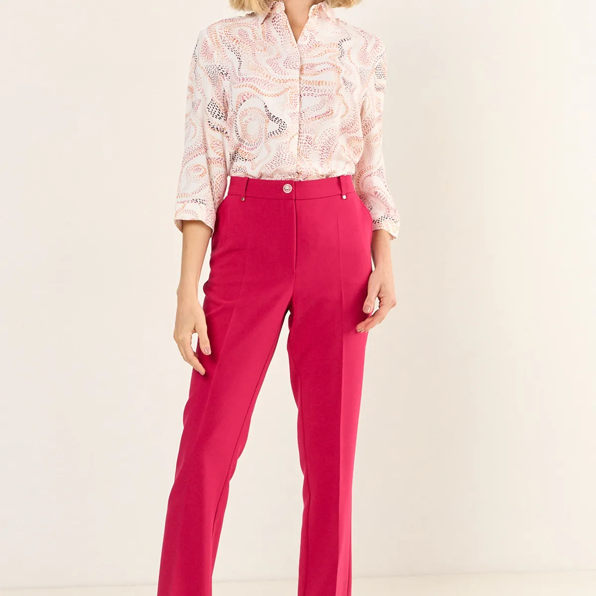 MA GRIFFE - Pantalon Formal Corte Pretina Mujer Fucsia Magriffe