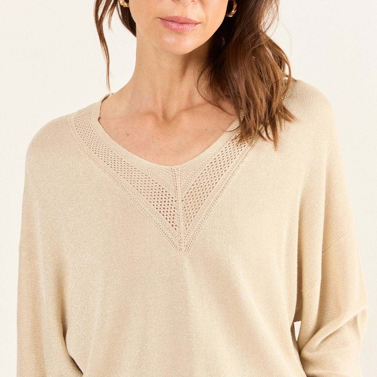 MA GRIFFE - Polera Tejida Lurex Mujer Beige Magriffe