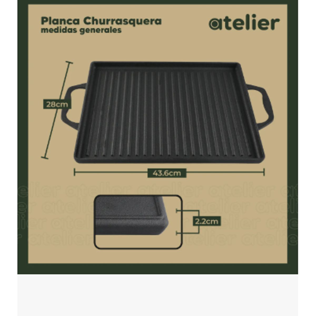 GENERICO - Plancha Churrasquera Hierro Fundido Atelier Cocina 2 En 1 Negro