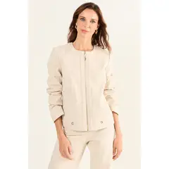 MA GRIFFE - Casaca Cuello Redondo Mujer Beige Magriffe