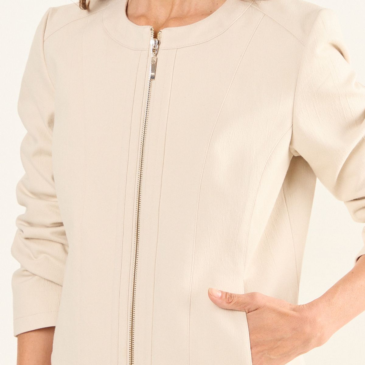 MA GRIFFE - Casaca Cuello Redondo Mujer Beige Magriffe
