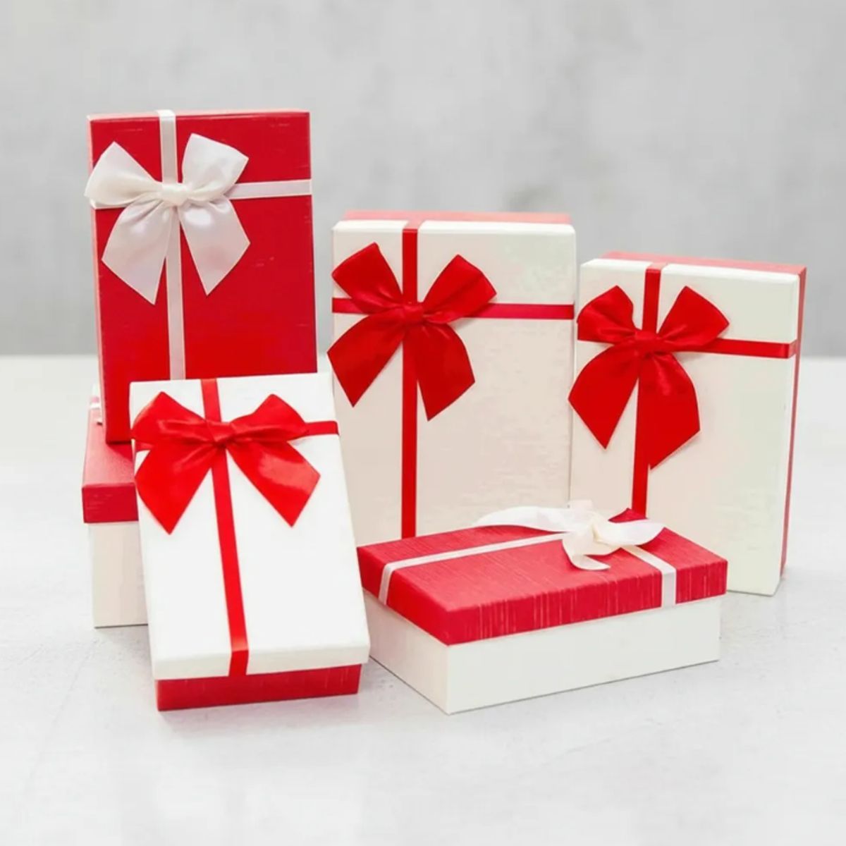 GENERICO - Set de cajas de regalo rojas y blancas con lazo