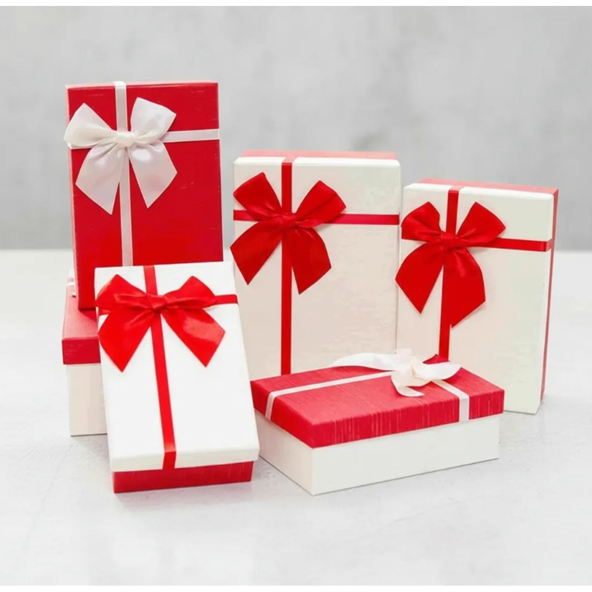 GENERICO - Set de cajas de regalo rojas y blancas con lazo