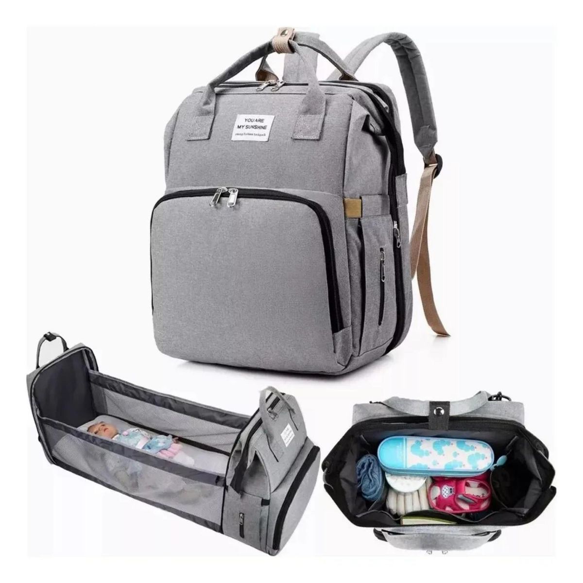IMPORTCLICK - Bolso Mochila Maternal Bebé Plegable Gris