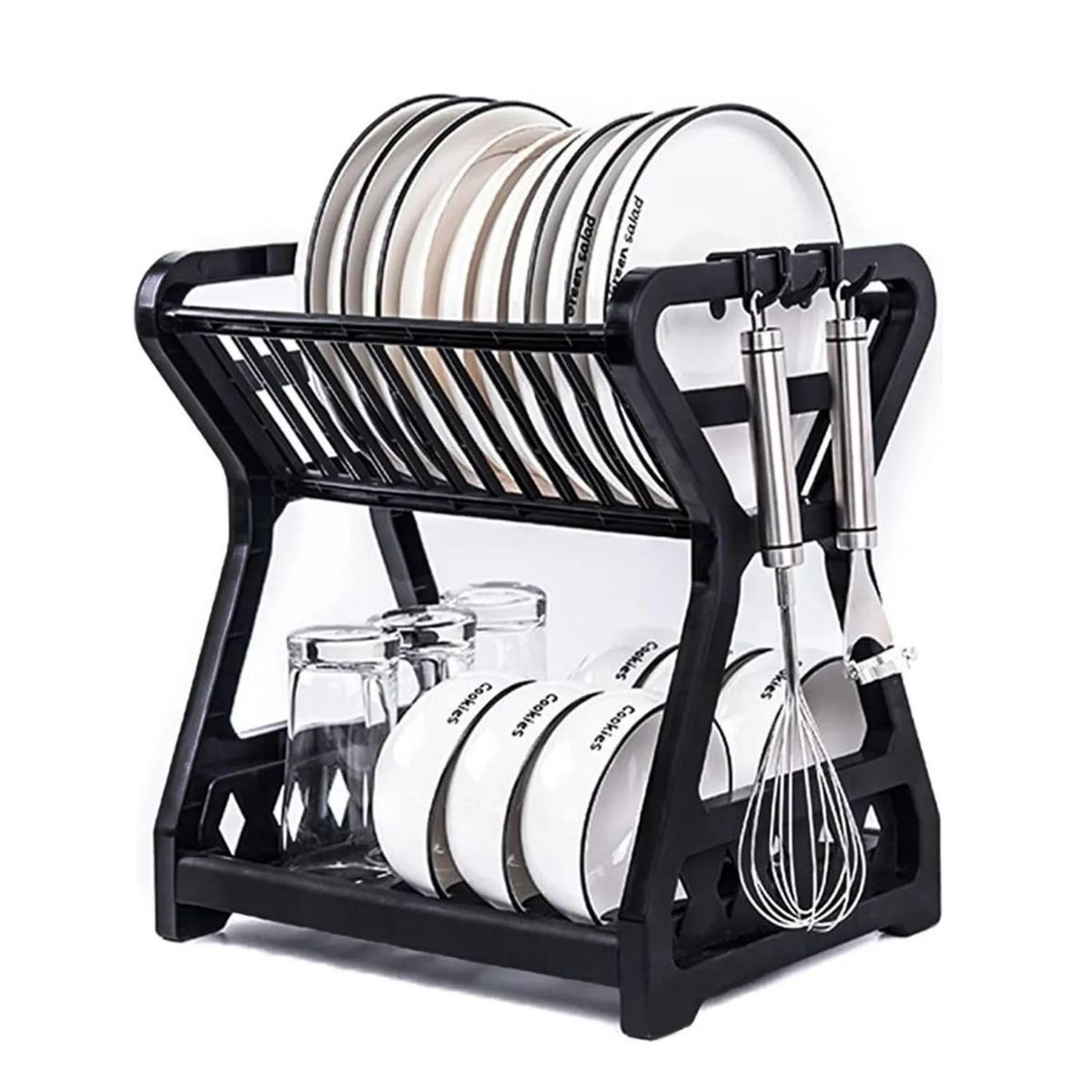 IMPORTCLICK - Rack Secador Escurridor Platos 2 Niveles 30x24.4x33.8 CM Negro