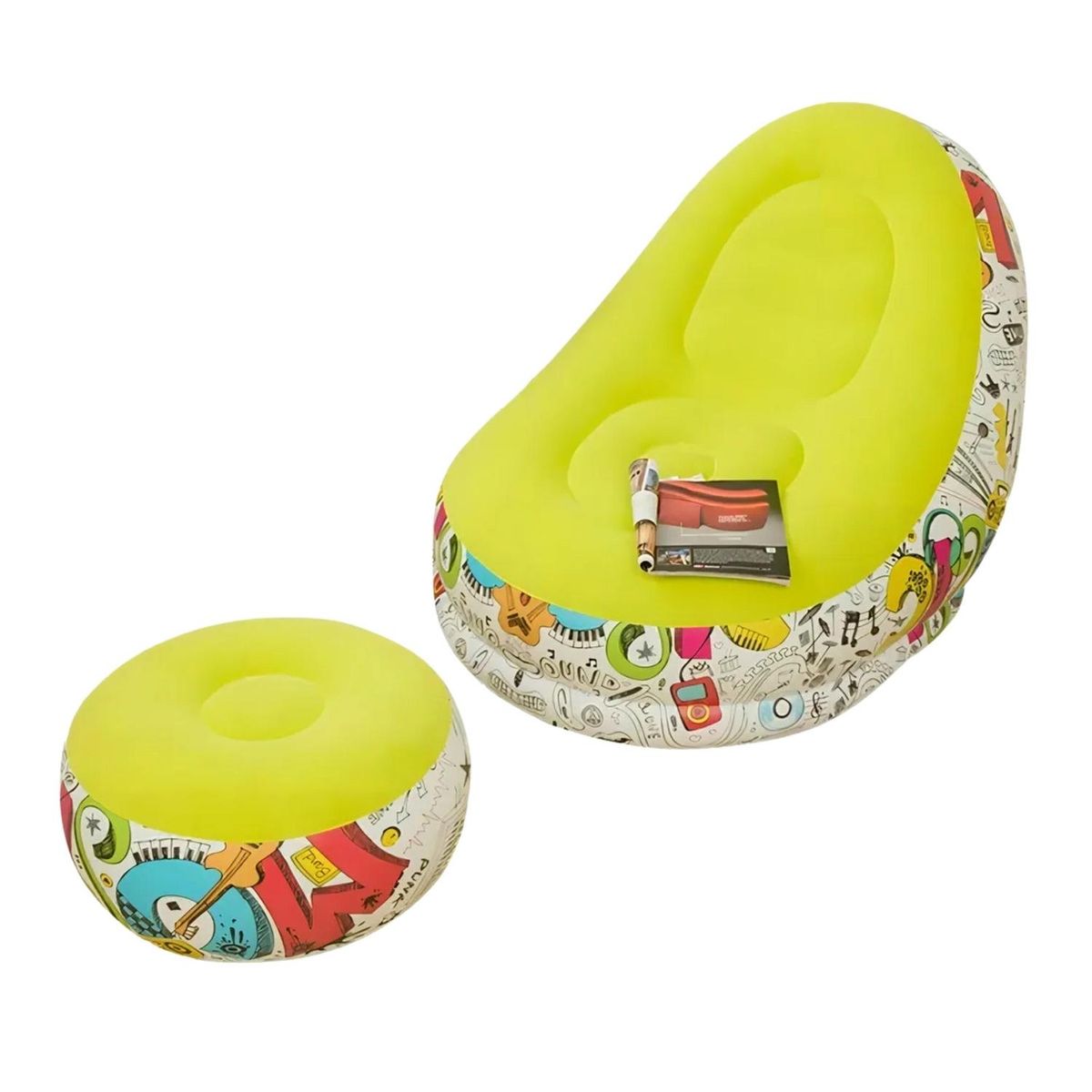 IMPORTCLICK - Sofá Tumbona Silla Inflable Reposa Pies Puff XL Inflador Amarillo