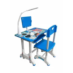 GENERICO - ESCRITORIO INFANTIL CON SILLACOM LED Y SOPORTE MULTIFUNCIONAL COLOR AZUL CON DISEÑO