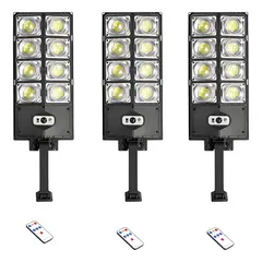 GENERICO - Pack X3 Foco Luminaria Para Pared Exterior Led Solar 400w Negro