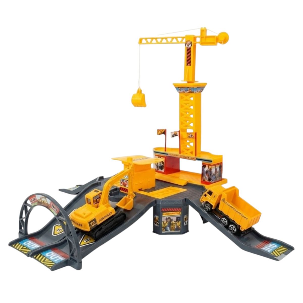 DBLUE - Juguete Set Construcción con Grúa Rampas y Vehículos DBG1705