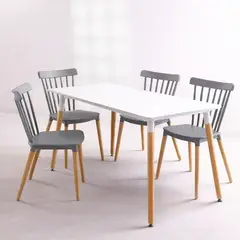 CORI CORI - Juego de Comedor Mesa Rectangular Melamina Blanco 130x80cm + 4 Sillas Windsor
