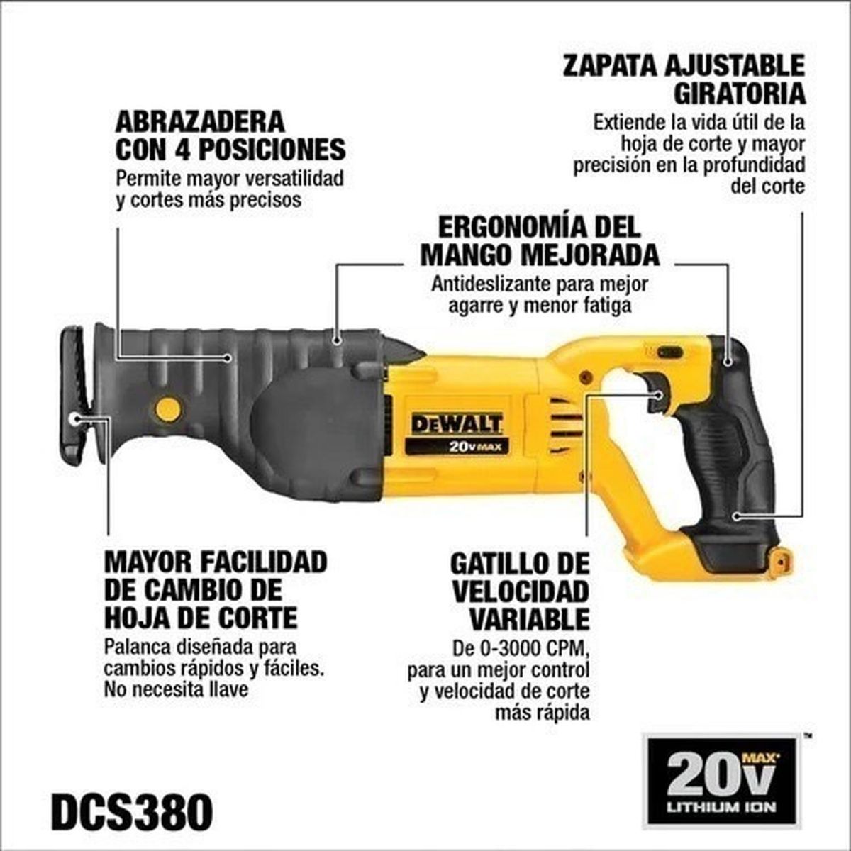 DEWALT - Sierra Sable Inalámbrica Dewalt Dcs380b-b3 Sin Baterías