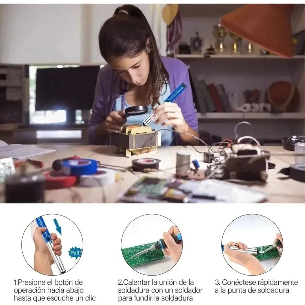 Kit Cautín Eléctrico Profesional 60W Temperatura Ajustable para Electrónica FIGOIMPORT, marca GENERICO - Foto 2