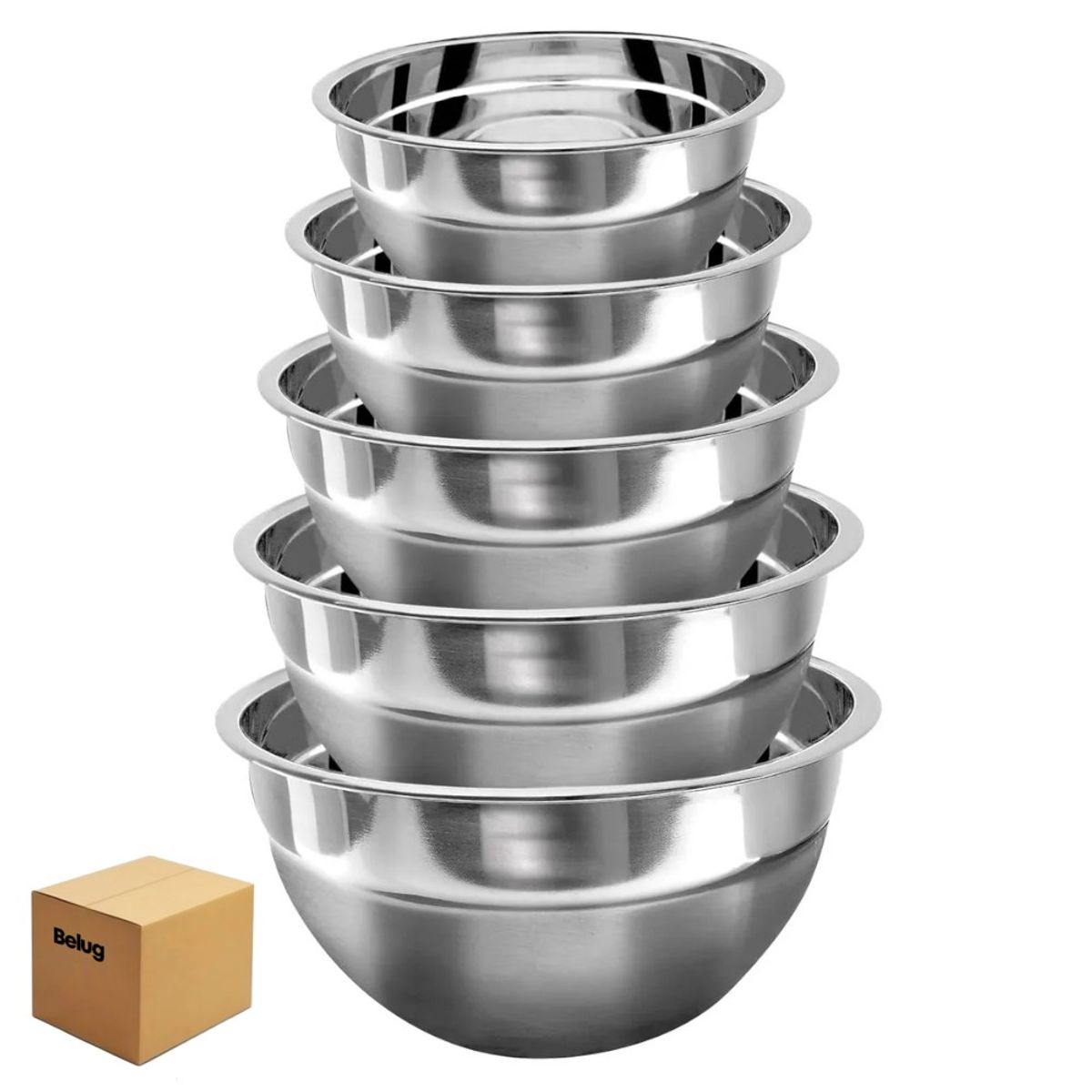 GENERICO - Pack 5 Bowl Pocillo Acero Inoxidable Reposteria Cocina Plateado BELUG