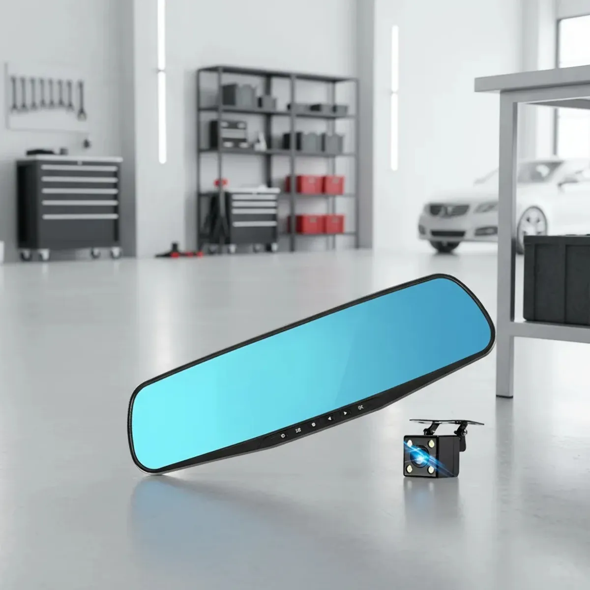 GENERAL - Espejo Retrovisor + Camara Frontal Y Camara Retroceso Hd Negro