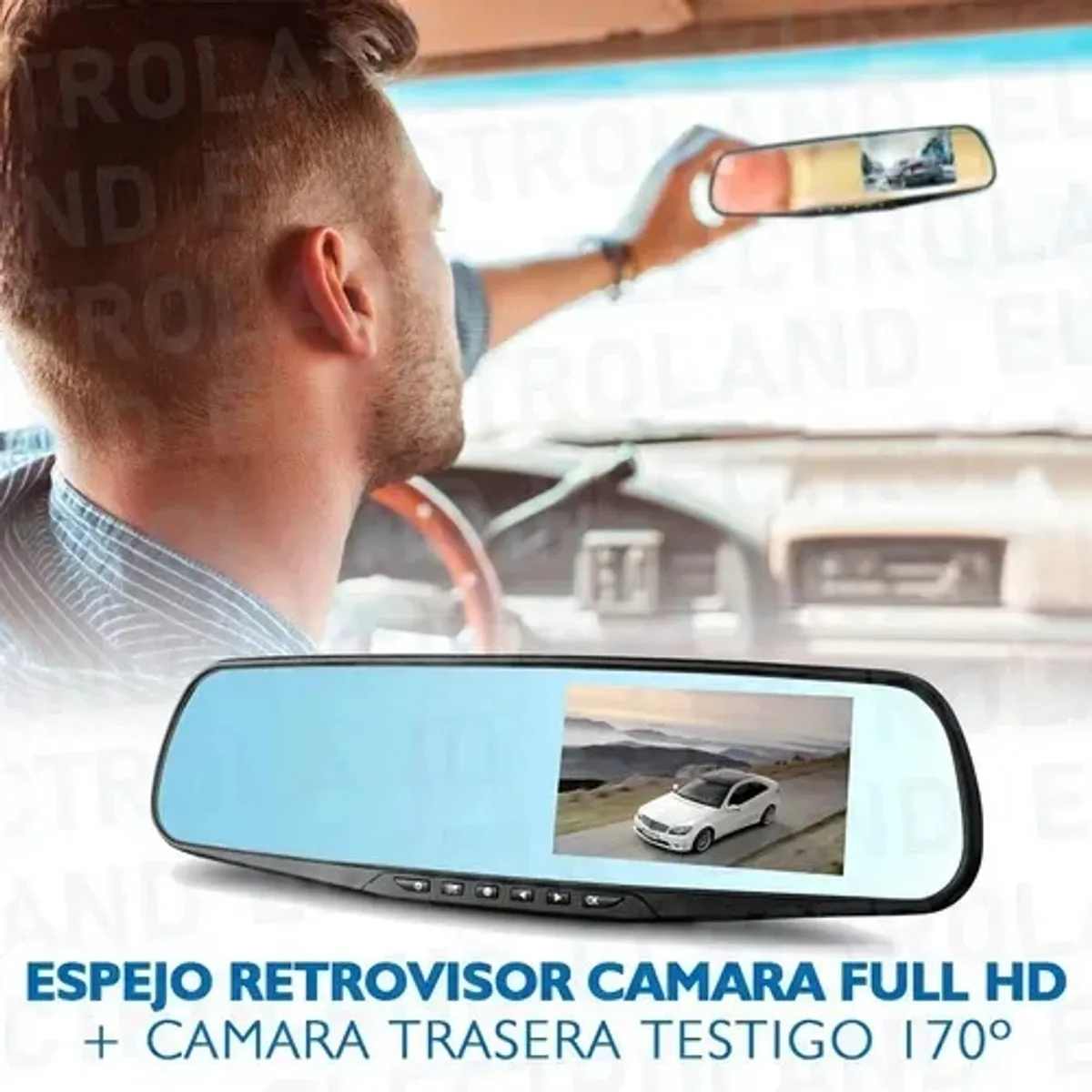 GENERAL - Espejo Retrovisor + Camara Frontal Y Camara Retroceso Hd Negro