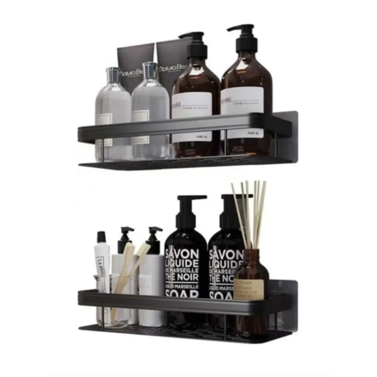 GENERICO - Organizador de baño Generac aluminio negro 2 estantes