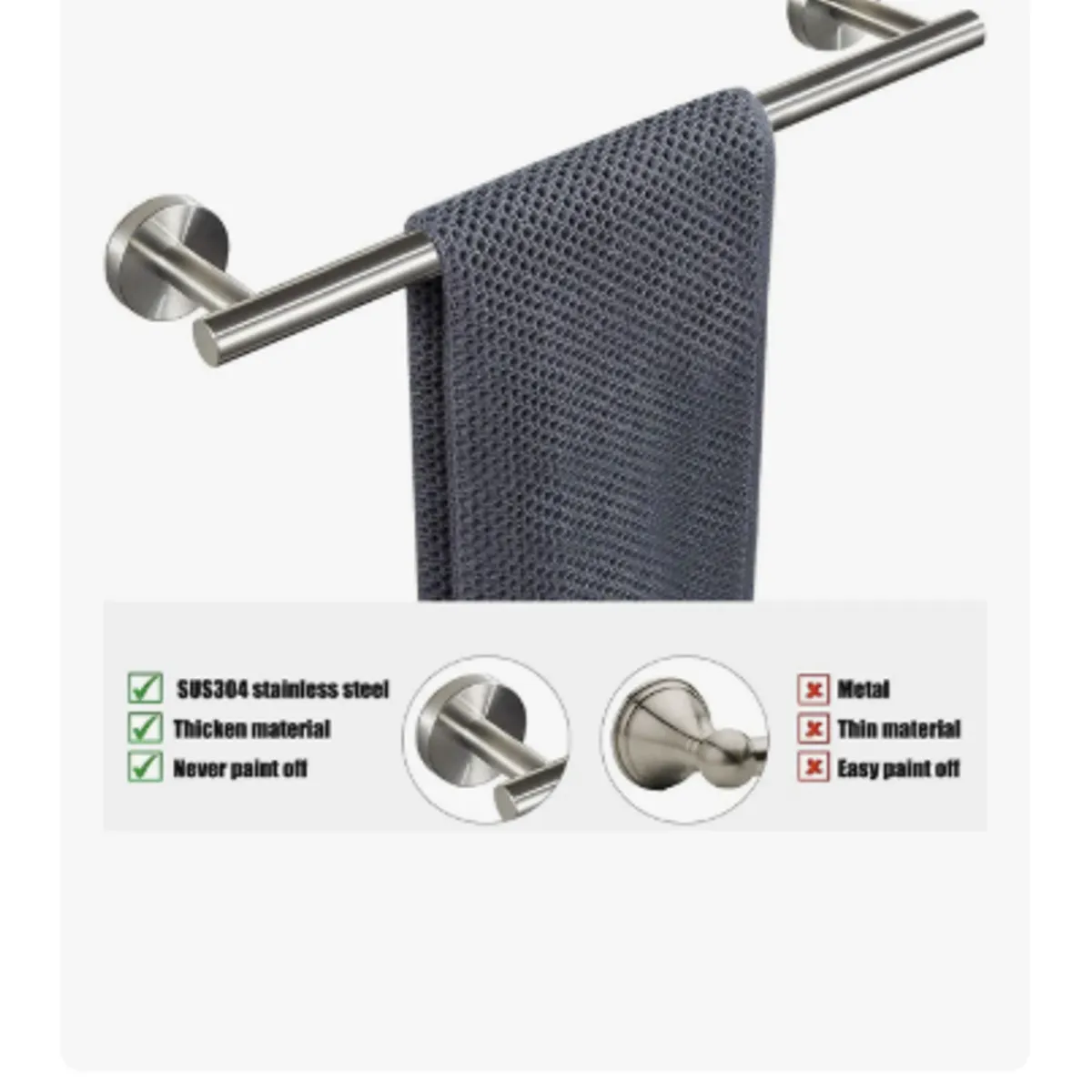 GENERICO - Set De 5 Accesorios De Baño Acero Inoxidable Plata Plateado