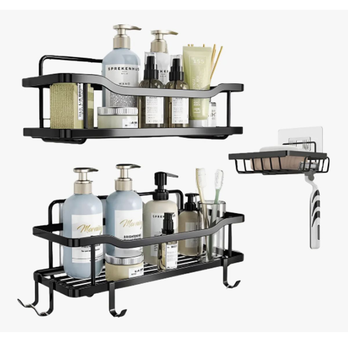 GENERICO - Organizador De Ducha Repisa Baño Adhesivo Set 3 Inoxidable