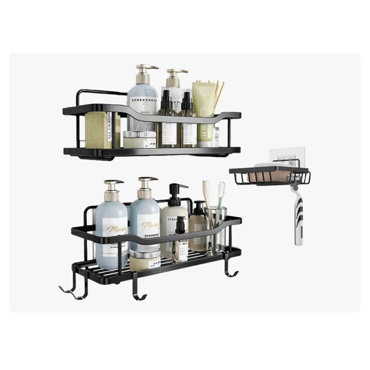 GENERICO - Organizador De Ducha Repisa Baño Adhesivo Set 3 Inoxidable