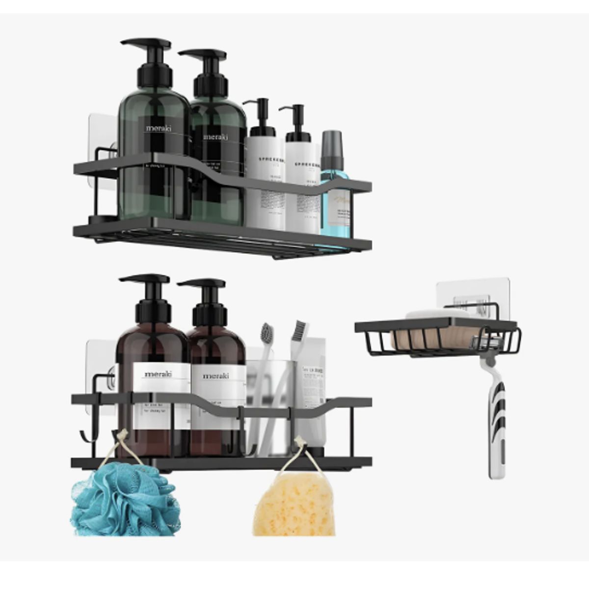 GENERICO - Organizador De Ducha Repisa Baño Adhesivo Set 3 Inoxidable