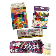 MOTARRO - Pack útiles escolares Snoopy-Lápices-estuche-notas adhesiva