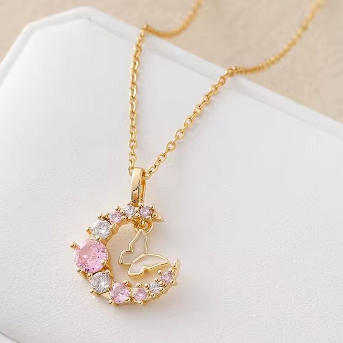 GENERICO - Collar Saturno LUNA rosado acero inoxidable