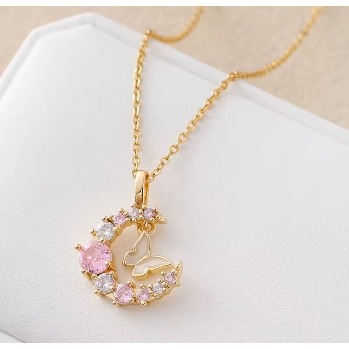 GENERICO - Collar Saturno LUNA rosado acero inoxidable